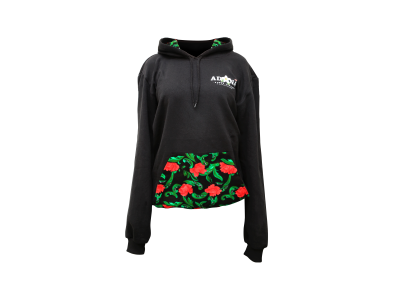 Kırmızı Çiçekli Pazenli Siyah Sweatshirt