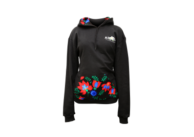Mavi Çiçekli Pazenli Siyah Sweatshirt