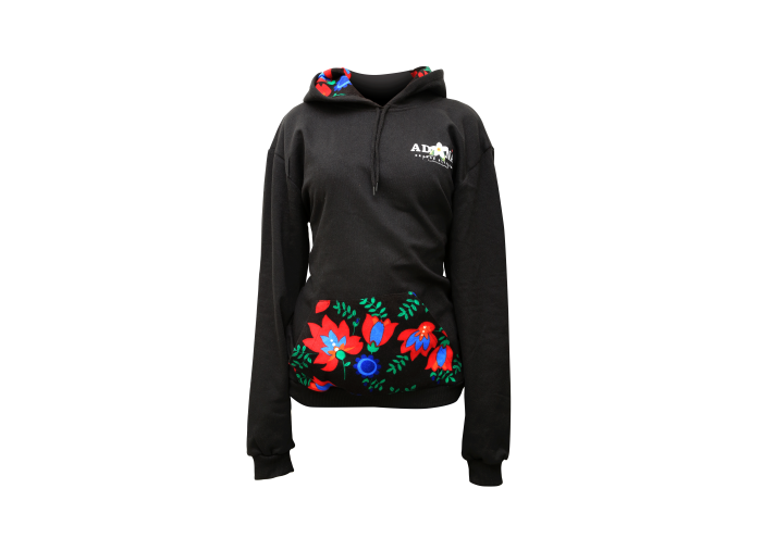 Mavi Çiçekli Pazenli Siyah Sweatshirt